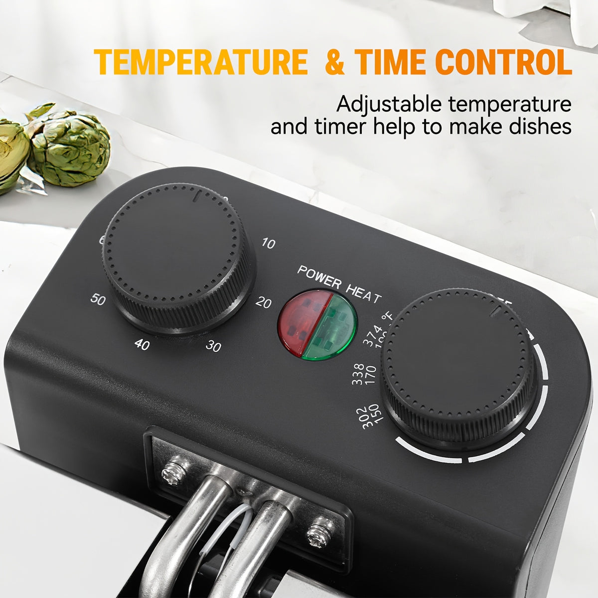 1700W Large Electric Deep Fryer with Time & Temperature Control Stainless Steel View Window Lid Frying Basket 101oz & 1.32 Gallon
