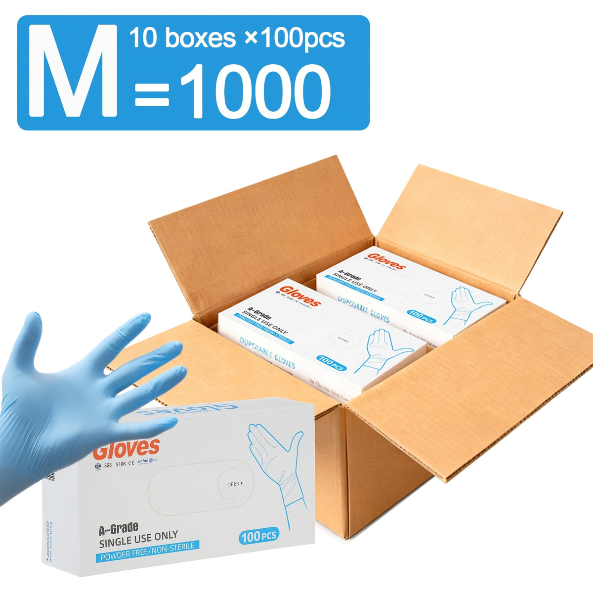 5 Mil Blue Nitrile Disposable Gloves Bulk Pack – 100 to 1000pcs, Waterproof & Anti-Slip, Powder-Free Latex-Free, S/M/L Sizes for Cooking, Cleaning, Food Prep & Pet Care, Non-Sterile