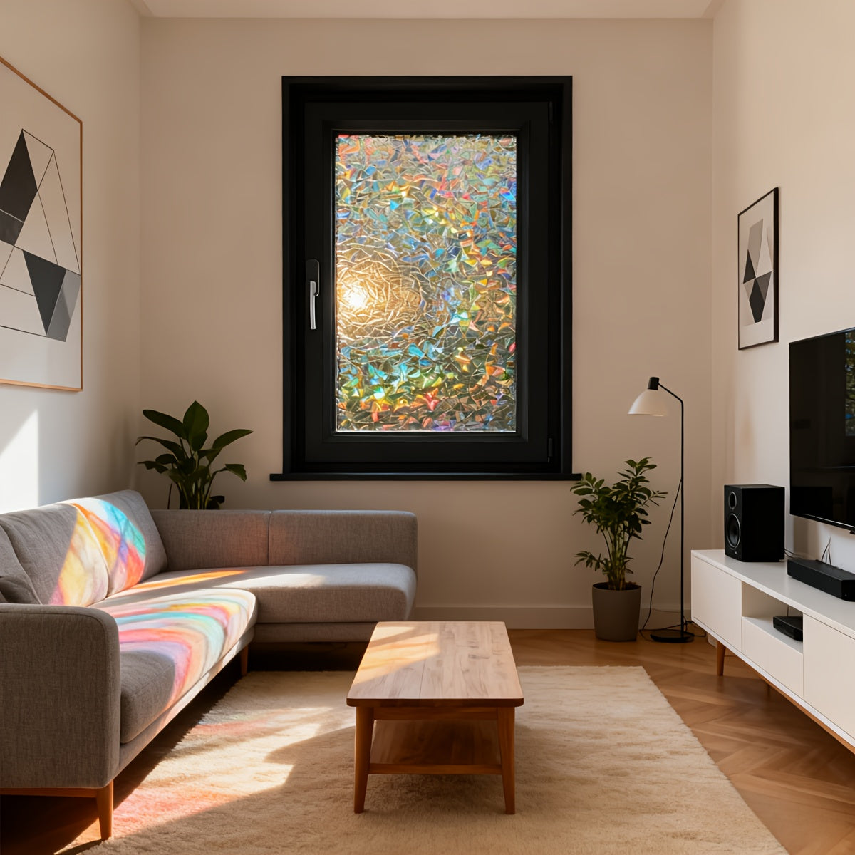 Rainbow Privacy Window Film Static Cling No Glue - Decorative UV Blocking Sun Film, 60% Privacy, Rainbow Light Effect for Home Bathroom Office, 7 Sizes