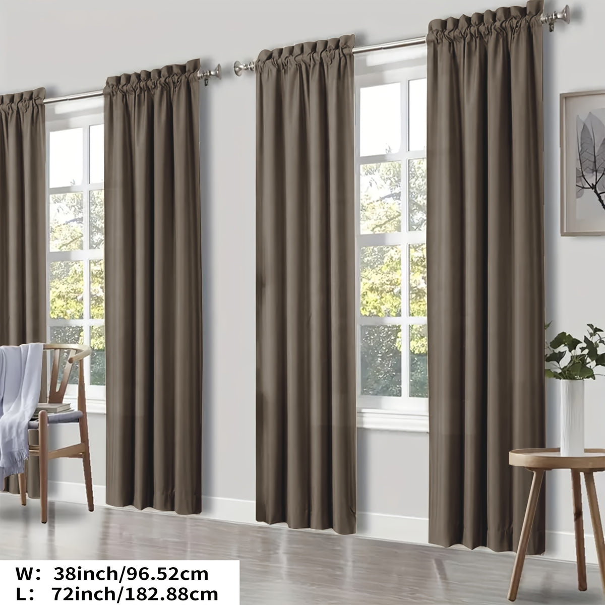 100% Blackout Curtains Rod Pocket 4 Panels - Thermal Insulated Energy Saving Drapes for Bedroom Living Room, 38" & 52" Wide 54"–108" Long, 7 Colors