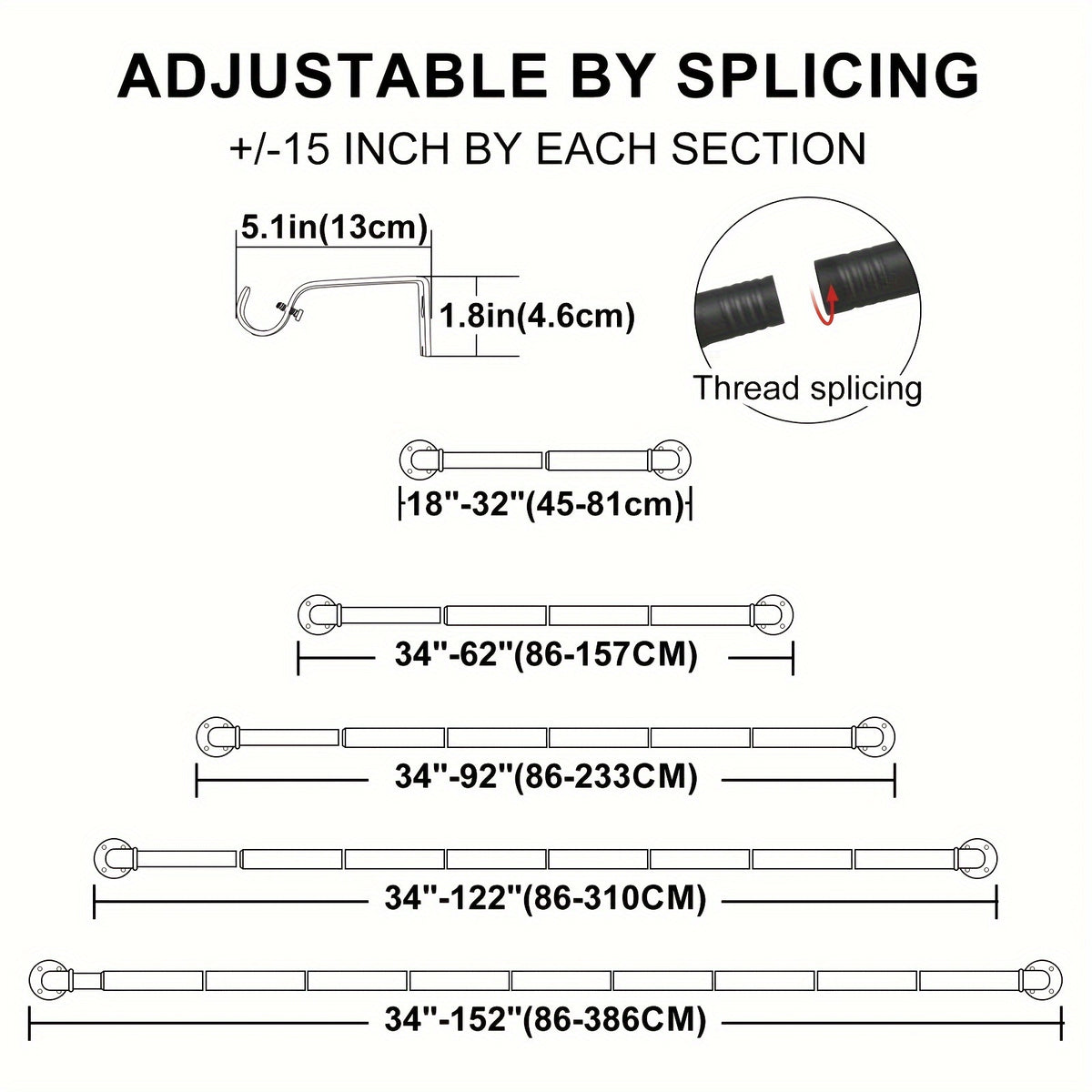 Curtain Rod Black Industrial 1 Inch with Brackets – Rustic Heavy Duty Window Rod Set for Indoor & Outdoor Use | 4 Sizes