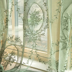 Lace Embroidery Sheer Curtain Rod Pocket Floral for Bedroom, Living Room & Wedding – Machine Washable Unlined Polyester, Glam Decor, 4 Sizes