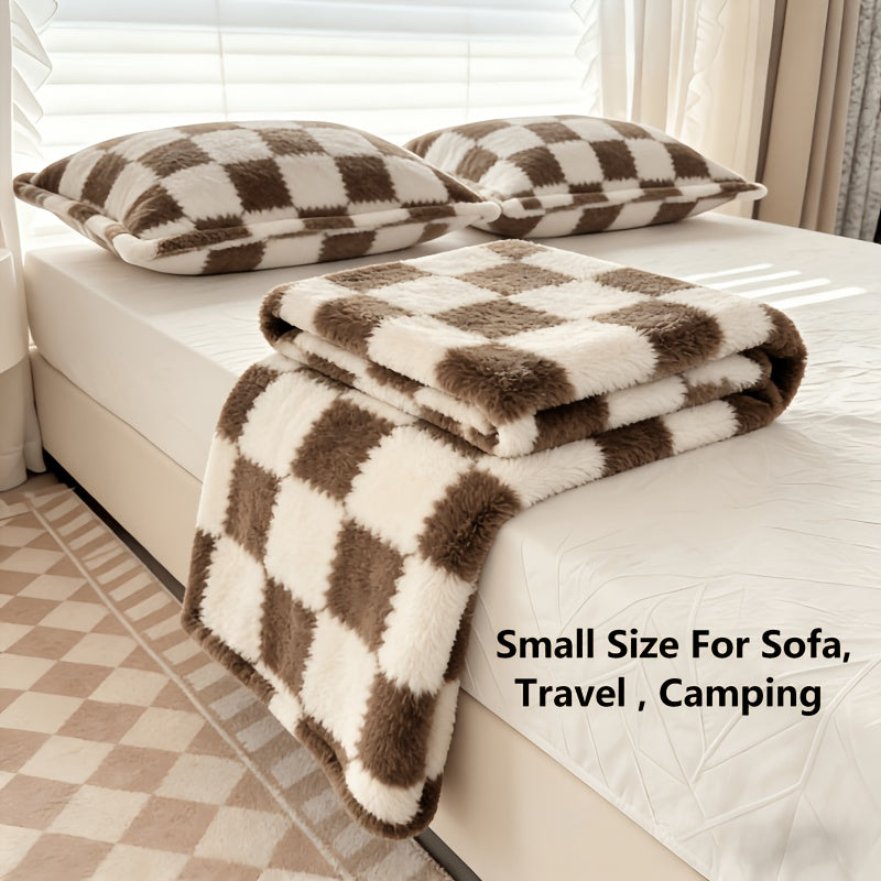 Checkerboard Flannel Throw Blanket 3D Embossed Super Soft Plush Fleece Aesthetic Checkered Blanket for Sofa Bed OEKO-TEX Machine Washable 5 Colors