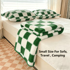 Checkerboard Flannel Throw Blanket 3D Embossed Super Soft Plush Fleece Aesthetic Checkered Blanket for Sofa Bed OEKO-TEX Machine Washable 5 Colors