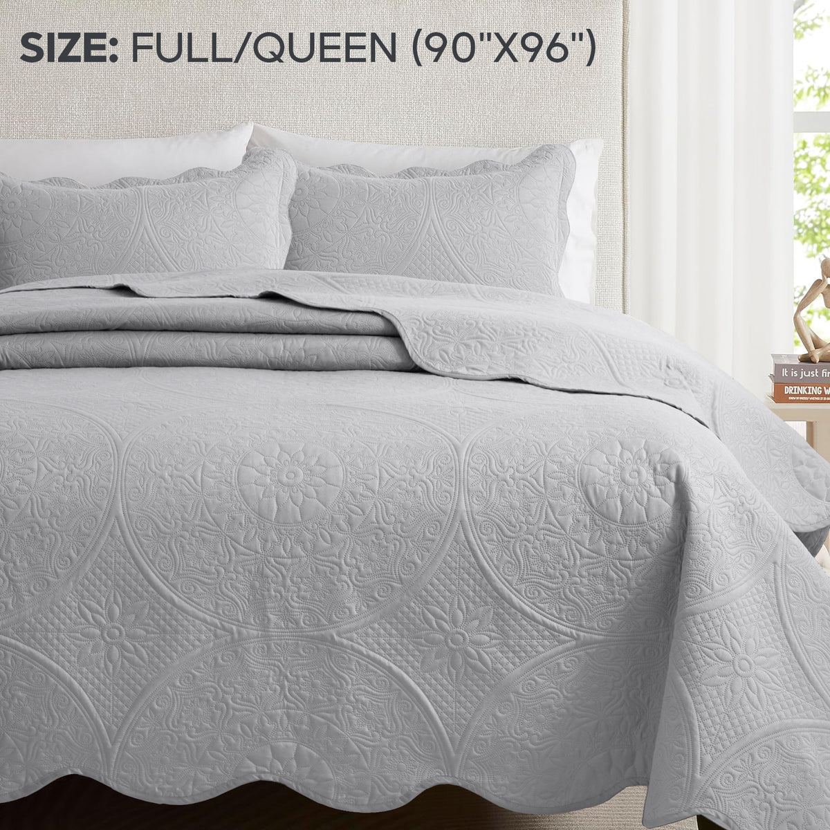 Luxury Quilted Bedspread Set 3 Piece Floral Coverlet with Pillow Shams Breathable Lightweight All Season - Twin Queen King California King 16 Colors