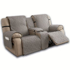 Loveseat Recliner Cover with Center Console – 4-Piece Set 100% Waterproof Dual Recliner Slipcover with Straps, Split Reclining Sofa Protector for Pets & Kids, Living Room Furniture Cover
