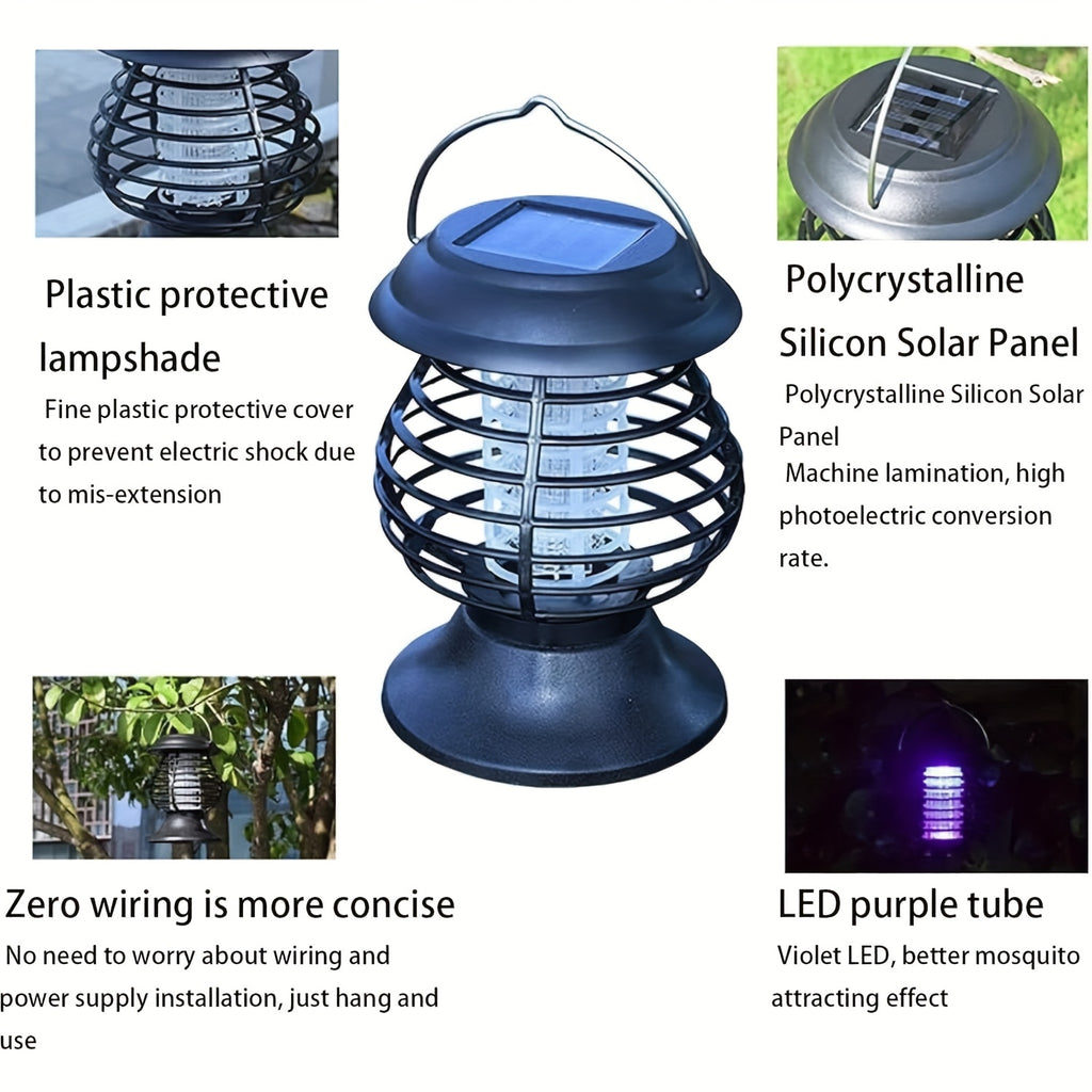 Solar UV Mosquito Killer Lamp Outdoor Electric Grid Sticky Board Dual Trap Flying Insect Killer No Power Needed for Courtyard Terrace Garden Patio Black