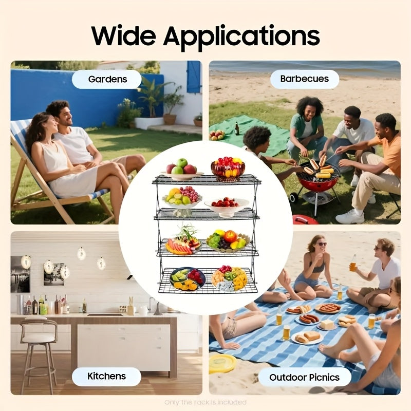 Foldable Cooling Rack 4-Tier Baking Wire Rack with 20pcs Parchment Paper – Collapsible Roasting Grilling Rack for Oven, Camping & Picnic
