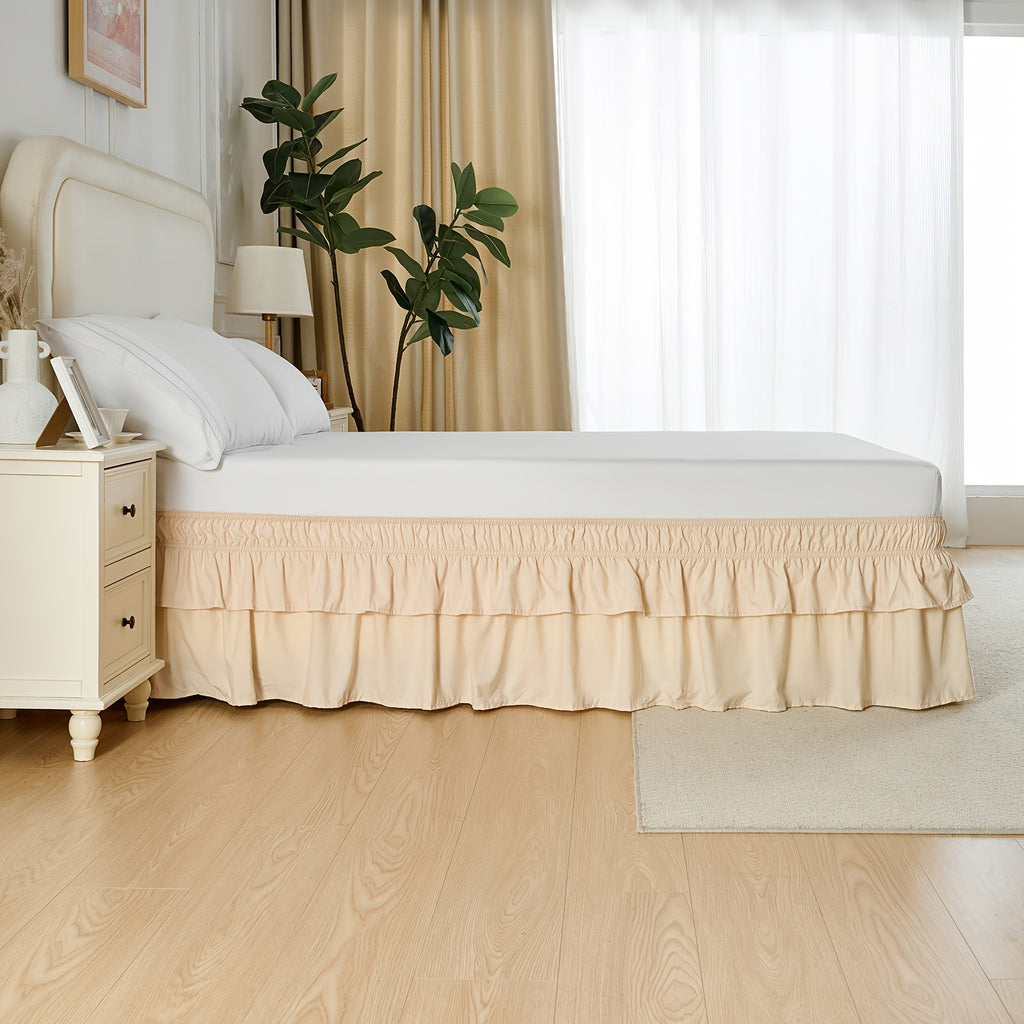 Double Ruffle Bed Skirt – 16" Drop Elastic Wrap-Around | Easy Install, Machine Washable | Twin, Full, Queen, King