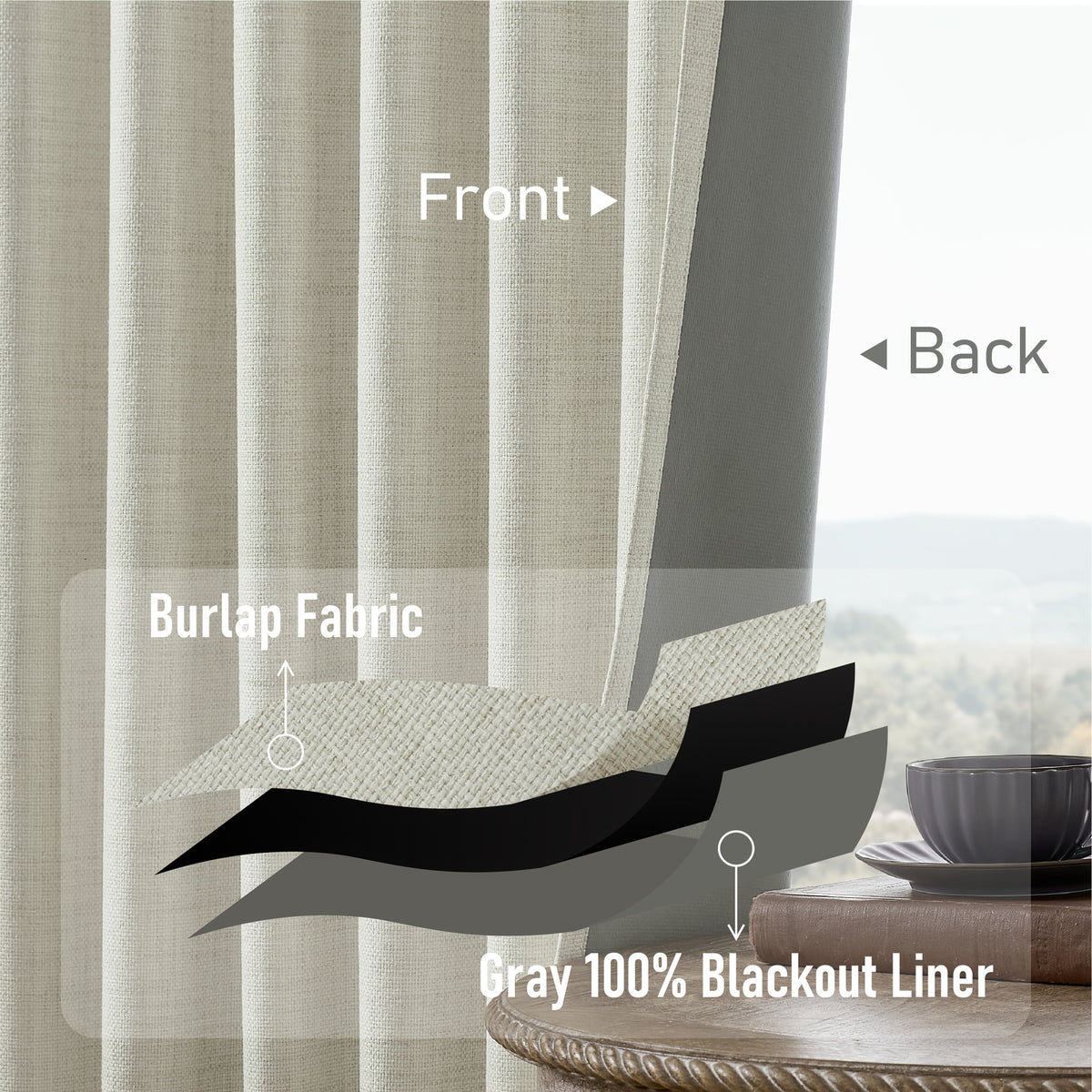 Faux Linen Blackout Curtains 2 Panels for Bedroom & Living Room – 100% Blackout, Back Tab & Rod Pocket, Thermal Insulated Farmhouse Drapes