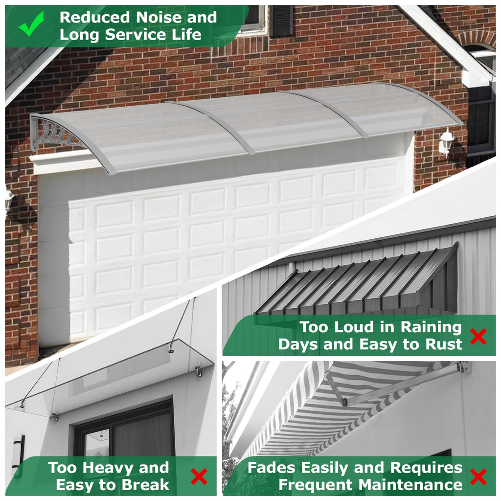 Polycarbonate Door Window Awning Canopy UPF50+ UV Rain Snow Protection Outdoor Entry Overhang 80x40 120x40 Hollow Sheet Clear Brown