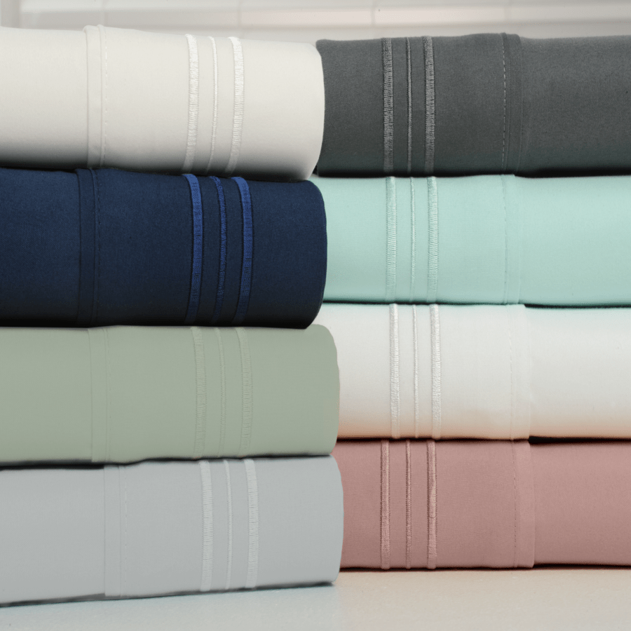 Bamboo Sheet Set 4-Piece 1800 Thread Count Deep Pocket – Soft Breathable Embroidered Bed Sheets Twin Full King, Wrinkle & Fade Resistant Microfiber Bedding Set