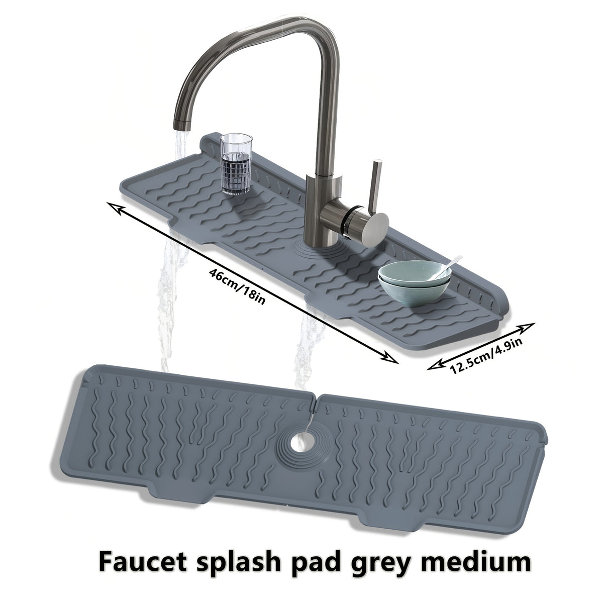 Silicone Sink Drying Mat & Faucet Splash Pad with Sponge Holder – Wave Pattern, 5° Drainage Slope, Heat-Resistant, 3 Sizes & 3 Colors for Kitchen & Bathroom Counter
