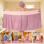 Adjustable Bath Wrap Skirt Set with Triangular Hair Drying Cap – Sizes S-XXXXL Spa Towel Wrap for Women, Home, Travel & Steam Room