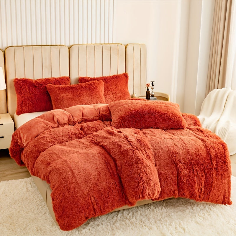 Plush Duvet Cover Set 3 Piece Ultra-Soft Warm Comforter Cover Twin Full Queen King 8 Colors for Bedroom Guest Room Dorm