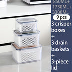 Plastic Food Storage Containers with Drain Baskets & Lids – Leak-Proof Freezer-Safe Reusable Kitchen Boxes for Fruits & Food (6-Piece or 9-Piece Set)