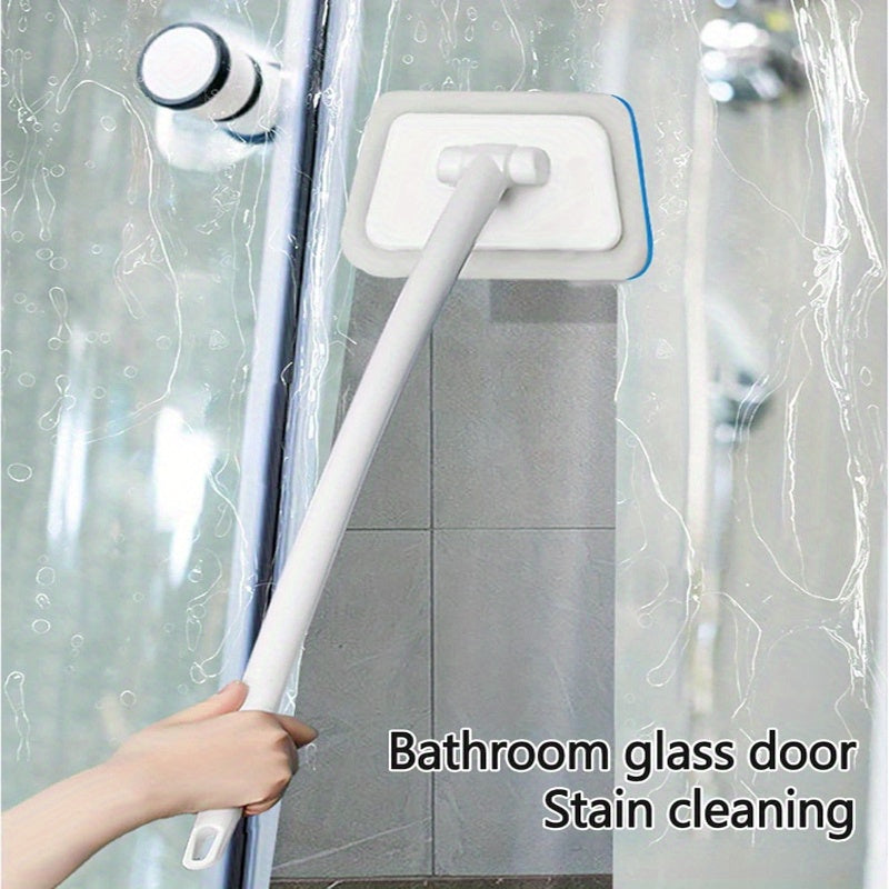 2-in-1 Bath Scrubber & Squeegee 16-Piece Cleaning Brush System with 22" Handle – 90° Rotating Head, Replaceable Sponge, Nylon Bristles for Bathroom, Kitchen, Patio & Outdoor Surfaces