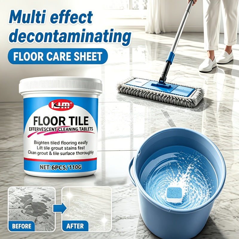 Floor Cleaning Effervescent Tablets 6 Pack – Deep Stain & Oil Remover for Tile, Kitchen, Bathroom & Living Room Floors, Easy-Dissolve Surfactant-Free Floor Care Tablets