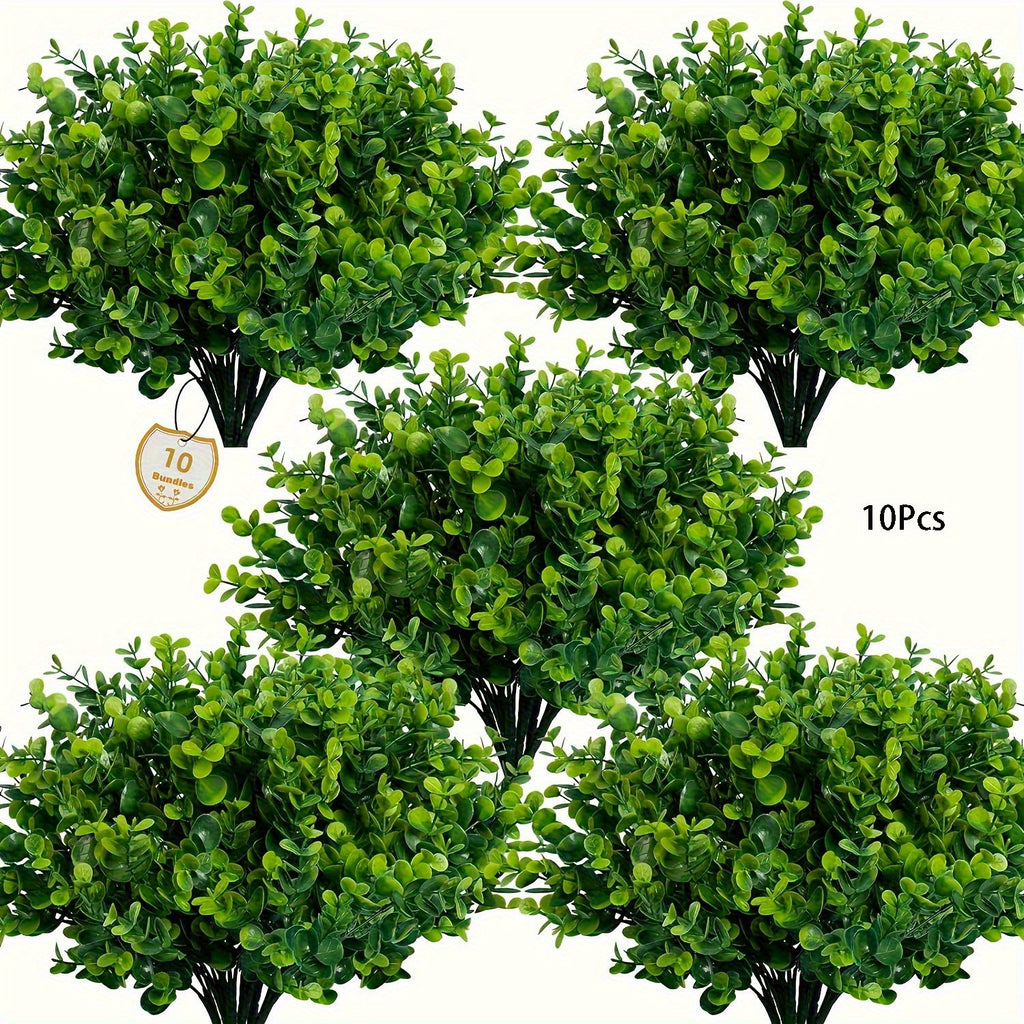 Artificial Boxwood Shrubs 10 Bundles UV Resistant – Realistic Faux Hedge Greenery for Garden, Patio, Backyard, Home & Office – Low Maintenance Boxwood Stems for Weddings & Outdoor Decor