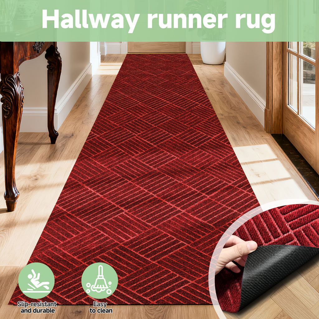 Hallway Runner Rug Non-Slip Vintage Diamond Pattern Machine Washable Rubber Backed – Kitchen, Entryway & Living Room Runner, 5 Sizes, Dark Gray & Dark Red