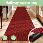 Hallway Runner Rug Non-Slip Vintage Diamond Pattern Machine Washable Rubber Backed – Kitchen, Entryway & Living Room Runner, 5 Sizes, Dark Gray & Dark Red
