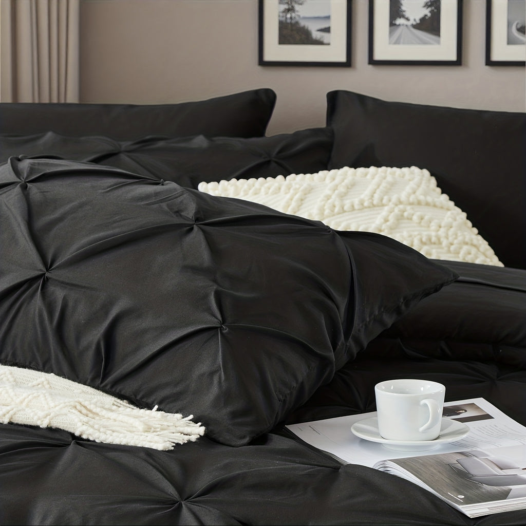 Luxury Pleated Comforter Set 5/7 Pcs – Soft Plush Fiber Fill, Quilted Comforter, Fitted Sheet, Flat Sheet, Pillowcases & Shams, Twin Full Queen King Year-Round Bedding
