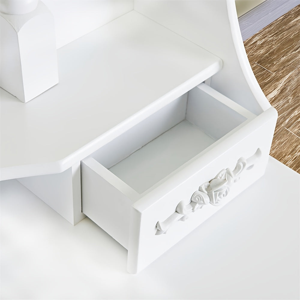Vanity Desk with Mirror and 4 Drawers 360° Rotating Detachable Dressing Table with Stool – Modern White Makeup Table for Bedroom