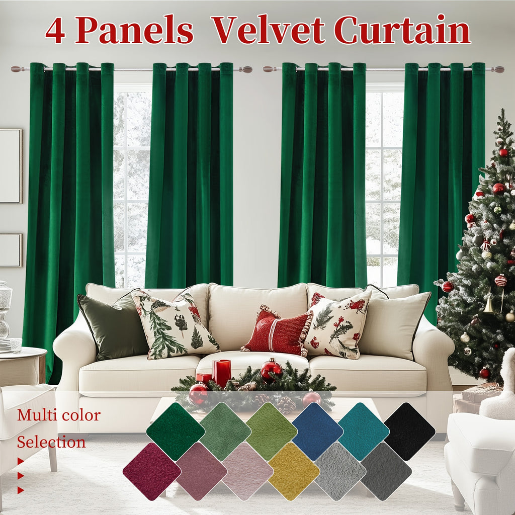 Blackout Velvet Curtains 4 Panels - Thermal Insulated Grommet Drapes, Noise Reducing Soft Window Curtains for Living Room Bedroom, Multiple Sizes & Colors