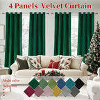 Blackout Velvet Curtains 4 Panels - Thermal Insulated Grommet Drapes, Noise Reducing Soft Window Curtains for Living Room Bedroom, Multiple Sizes & Colors