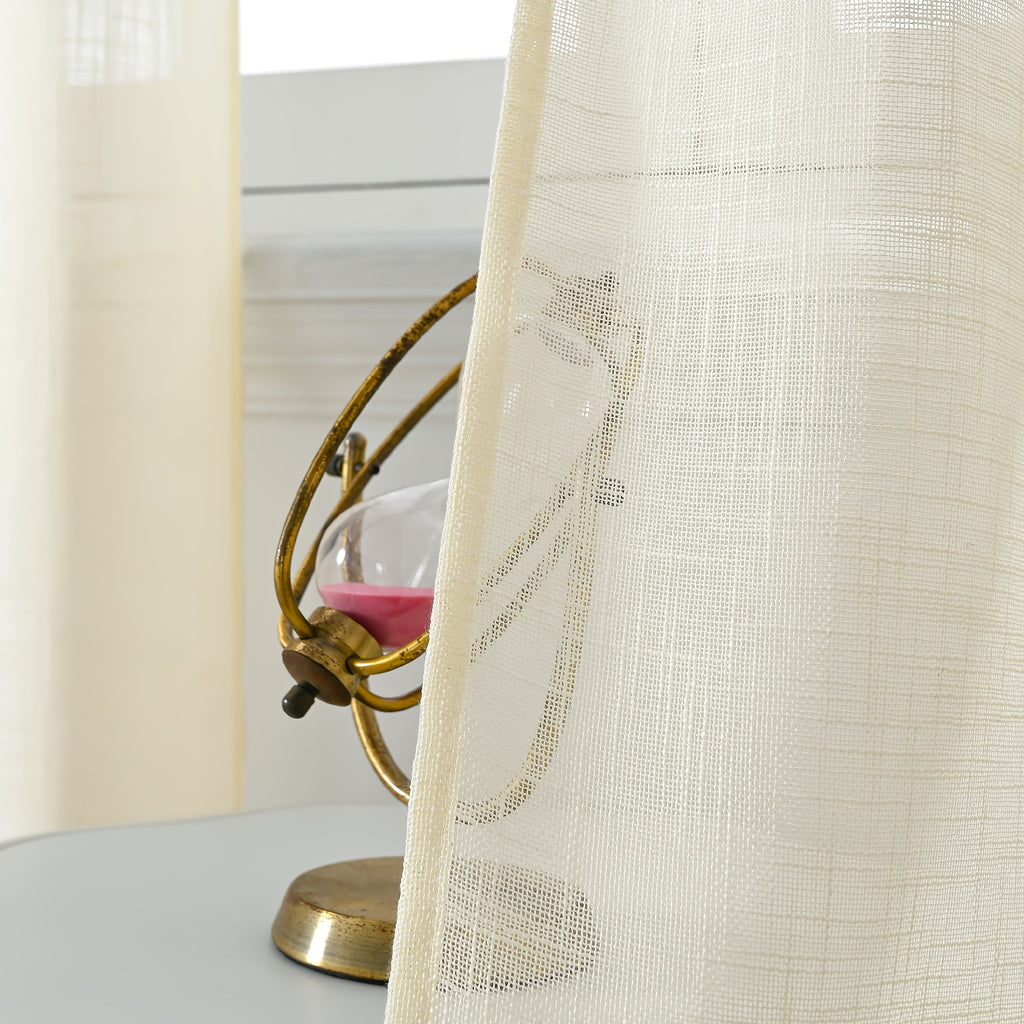 Linen Textured Semi-Sheer Grommet Curtains – Light Filtering Farmhouse Panels | Set of 2
