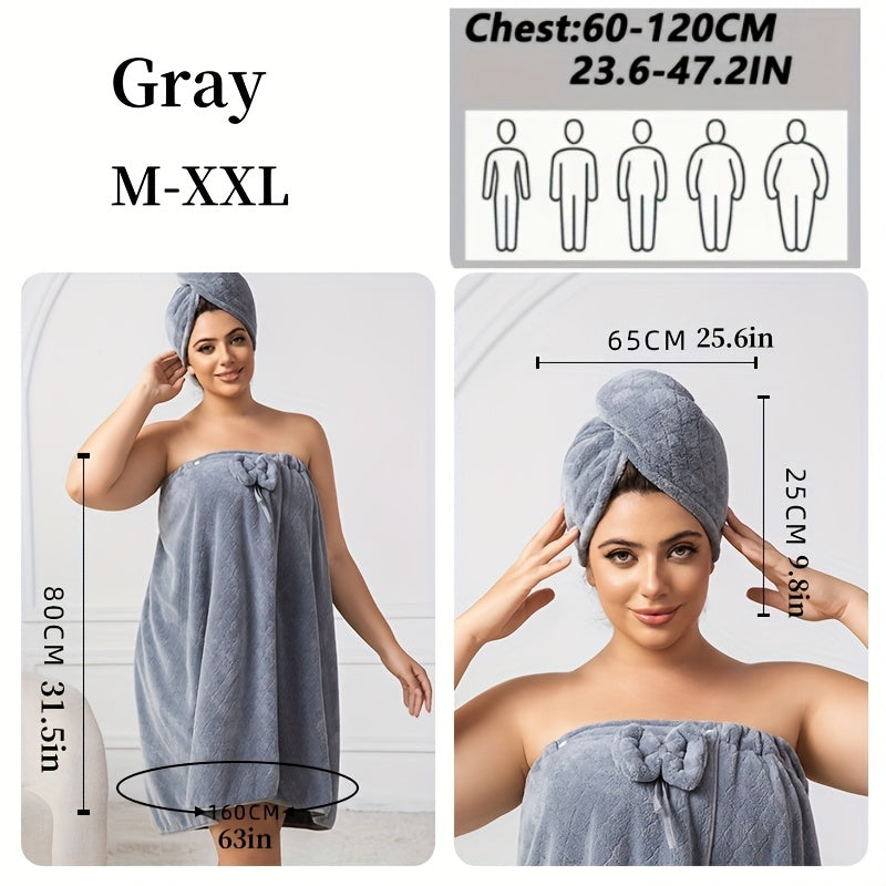 Extra Large Bath Wrap Skirt & Shower Cap Set of 2 – Super Absorbent Coral Fleece Body Wrap Towel, Adjustable M–XXXXL | Home, Travel, Sauna & Spa