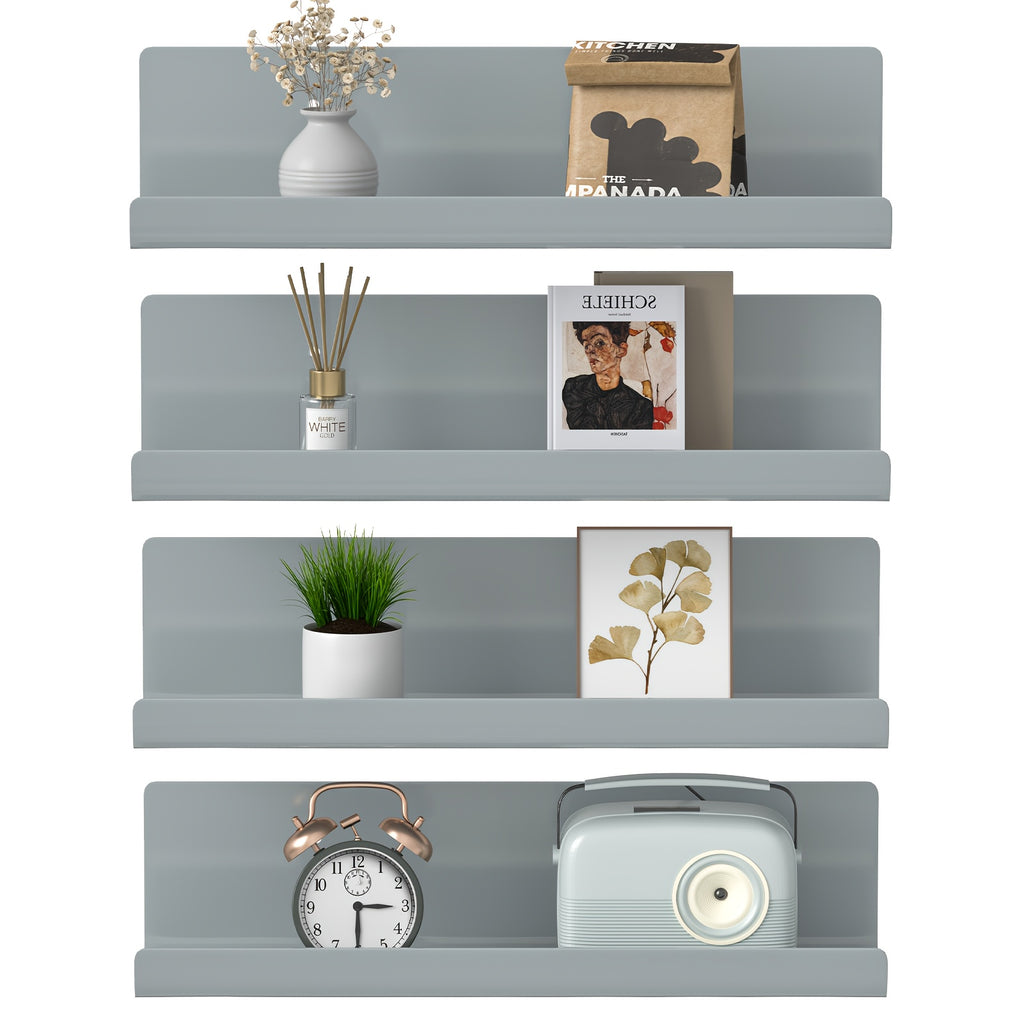 Floating Shelves Set of 4 Wall Mounted Shelves – Picture Ledge Display Shelf for Living Room, Bedroom, Bathroom, Kitchen & Home Office – Decorative Wall Shelves in White, Black, Grey & Pink