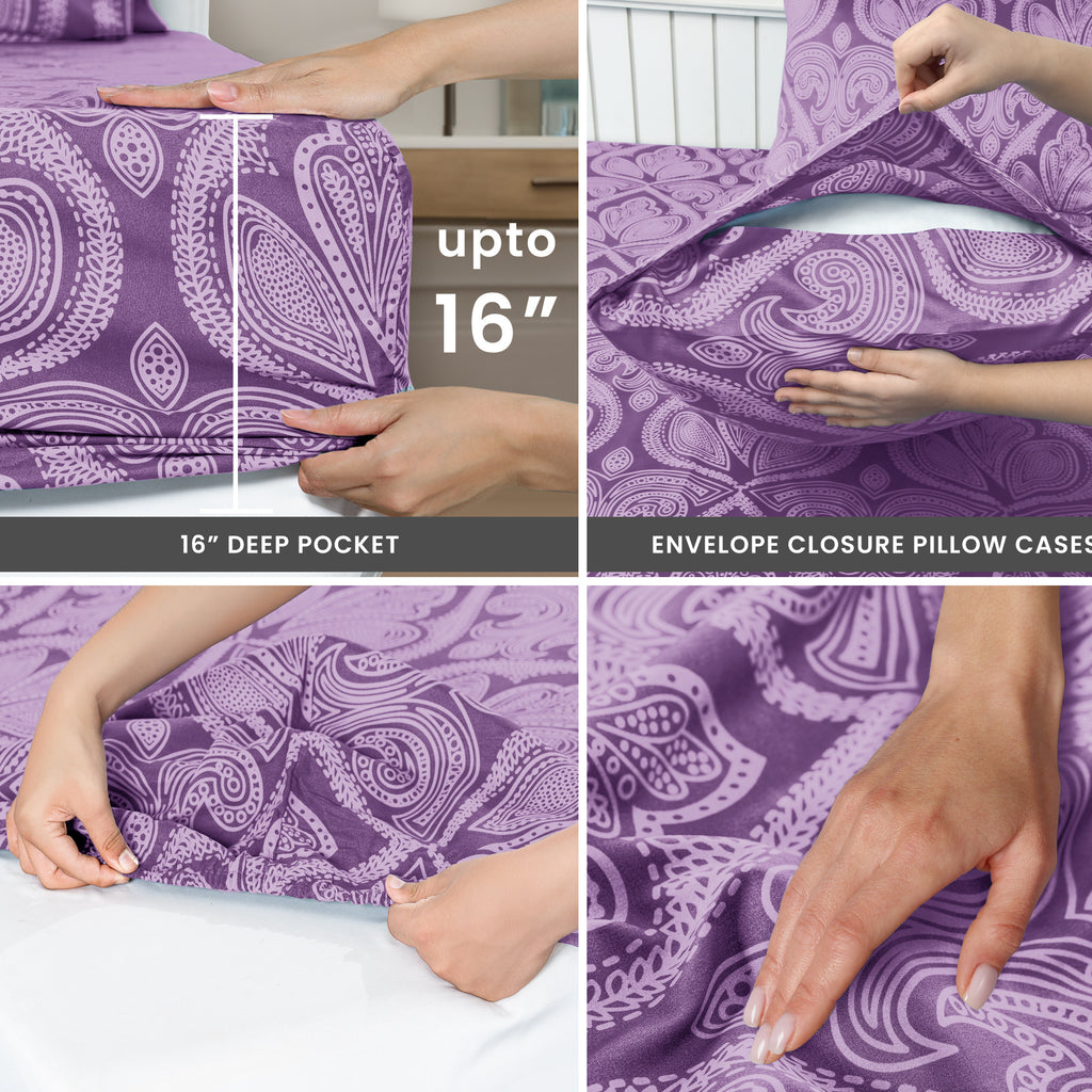 Paisley Bed Sheet Sets Queen King Twin Full Cal King – Soft Brushed Microfiber Deep Pocket Fitted Sheet & Pillowcases, Wrinkle Free