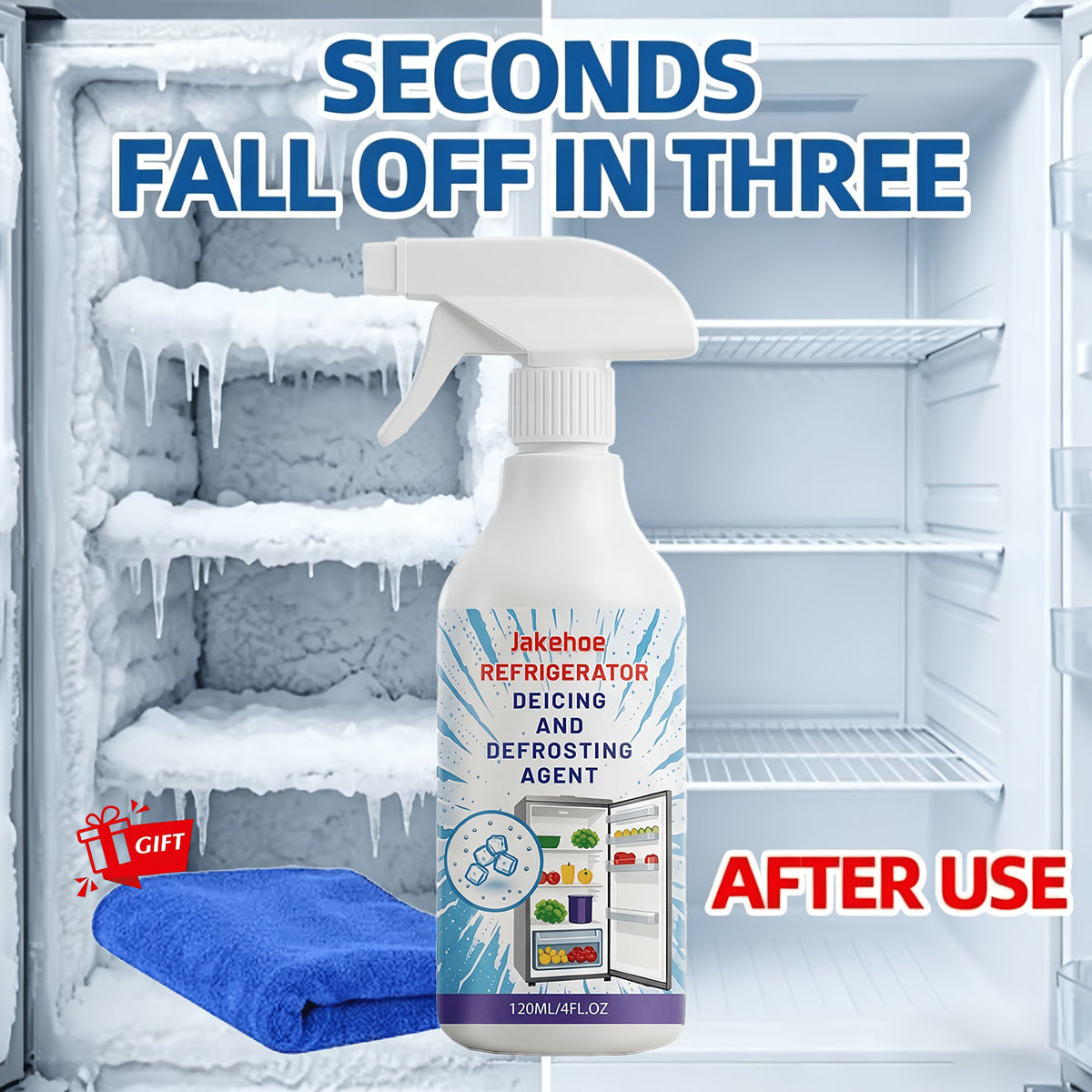 Freezer Defroster Spray 4.06oz Fast-Acting Refrigerator Deicer – Melts Thick Ice Instantly, No Scraping, No Residue, Safe for Home Fridge, RV & Travel Freezer Defrost Solution