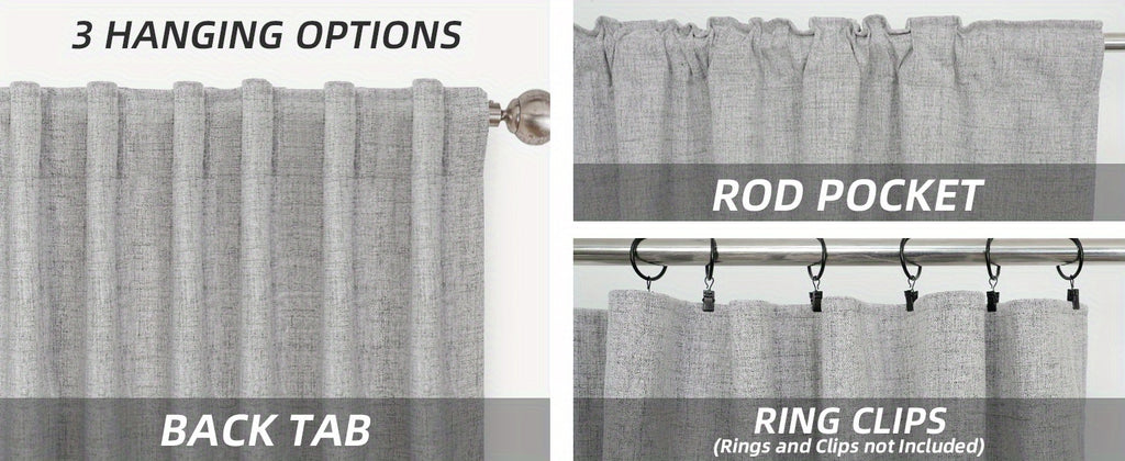 Linen Blackout Curtains 2 Panels – 100% Light Blocking Farmhouse Thermal Insulated Drapes, Rod Pocket Back Tab Ring Clips, Machine Washable, Living Room Bedroom, 9 Colors Multiple Sizes