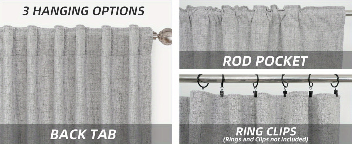 Linen Blackout Curtains 2 Panels – 100% Light Blocking Farmhouse Thermal Insulated Drapes, Rod Pocket Back Tab Ring Clips, Machine Washable, Living Room Bedroom, 9 Colors Multiple Sizes