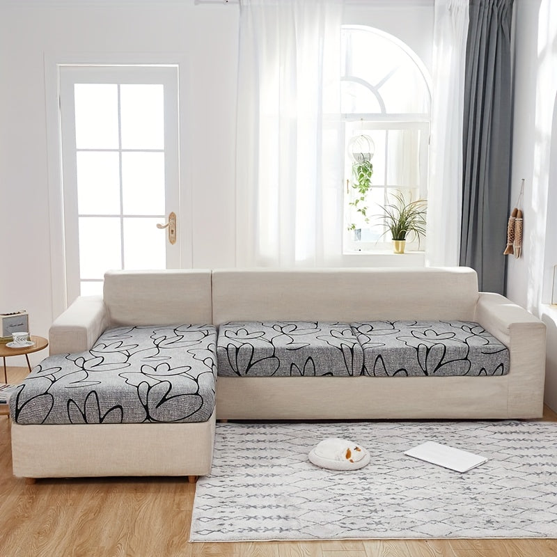 Floral Pattern Sofa Cover Breathable Soft Machine Washable All Season Light Grey Fits 1 to 4 Seater Chaise Longue and Backrest Options