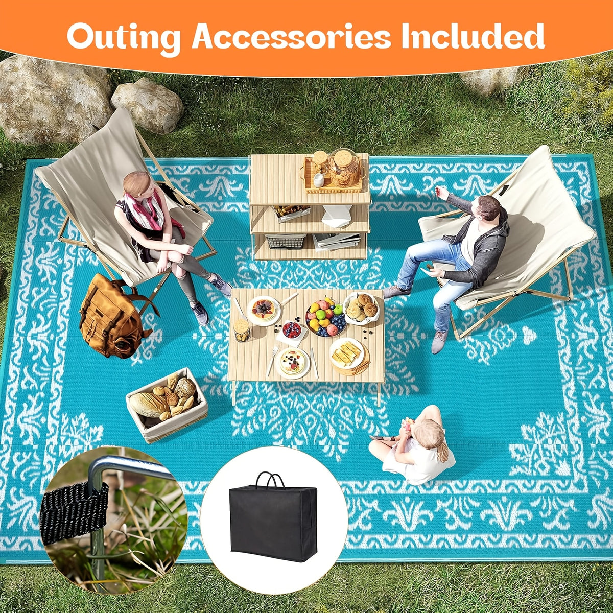 Outdoor Patio Rug Plastic Straw Reversible UV Resistant Portable RV Mat Indoor Outdoor Carpet Porch Deck Balcony Backyard Orange Teal Grey Brown 5x8 6x9 8x10 9x12 ft
