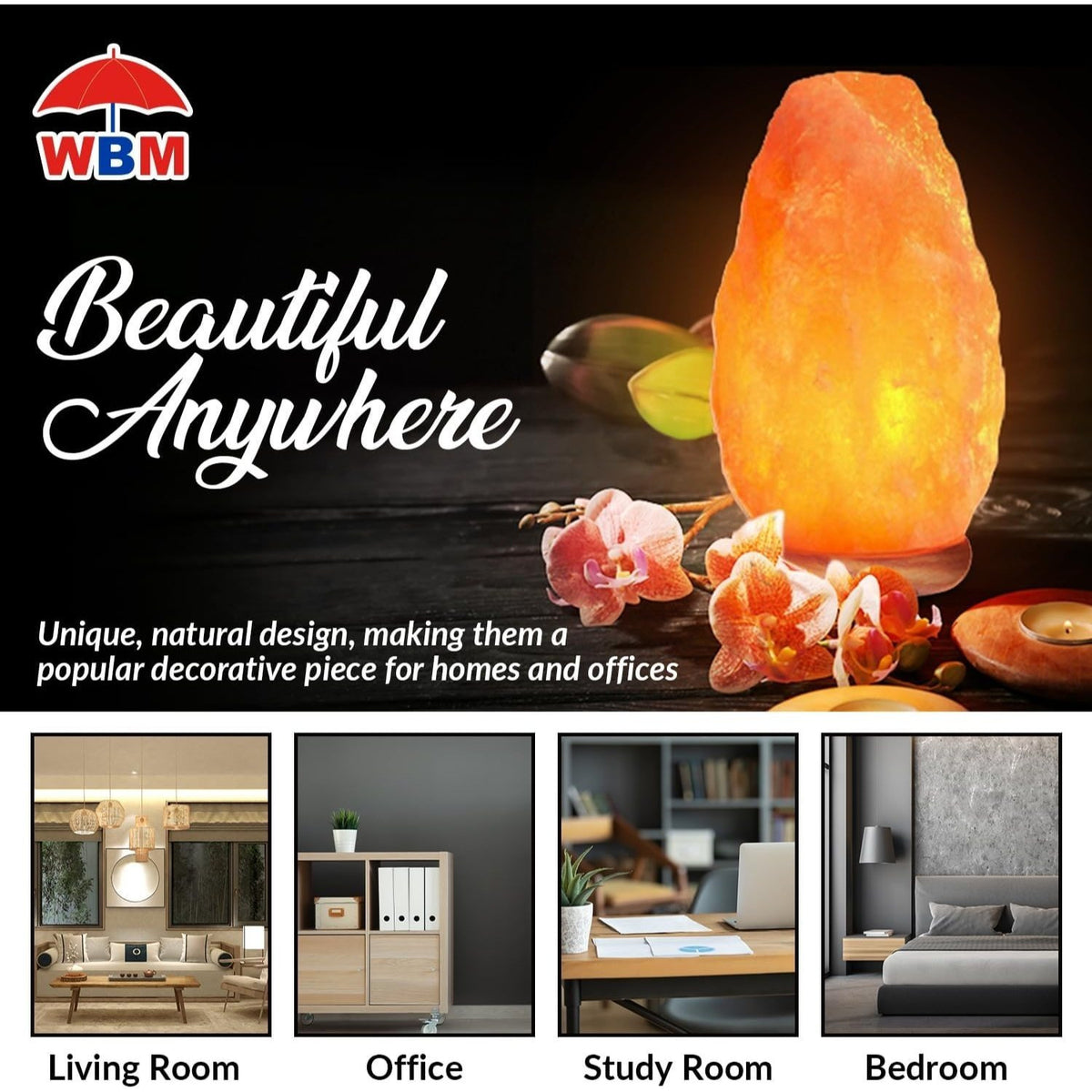 Himalayan Salt Lamp Set of 2 – Pink Crystal Night Light with Neem Wood Base, USB Dimmer Switch, Warm Glow for Bedroom & Relaxation