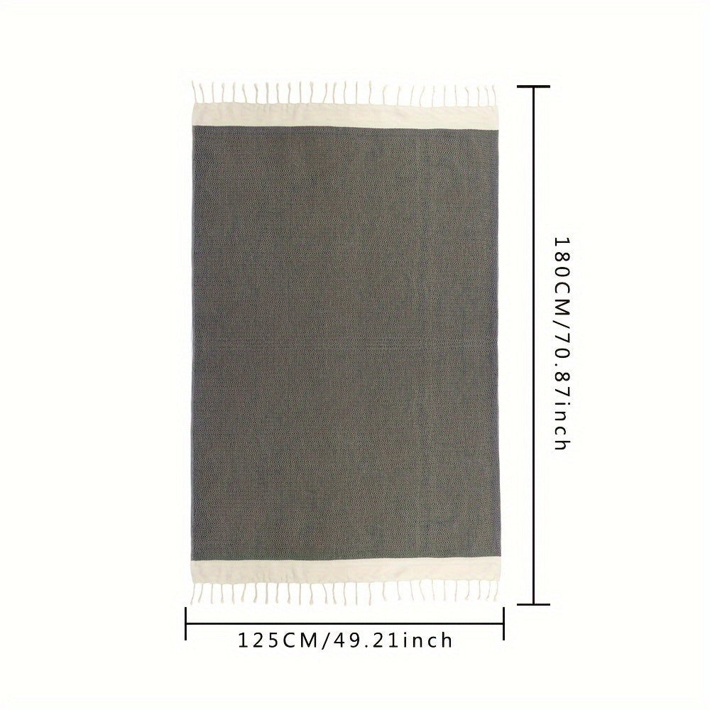 Cotton Tassel Blanket Boho Diamond Grid 100% Cotton 350GSM Breathable Soft All Season Machine Washable Throw for Bed Sofa Picnic Travel Black Navy Blue Light Blue Gray Red Orange Brown 49x71 Inch