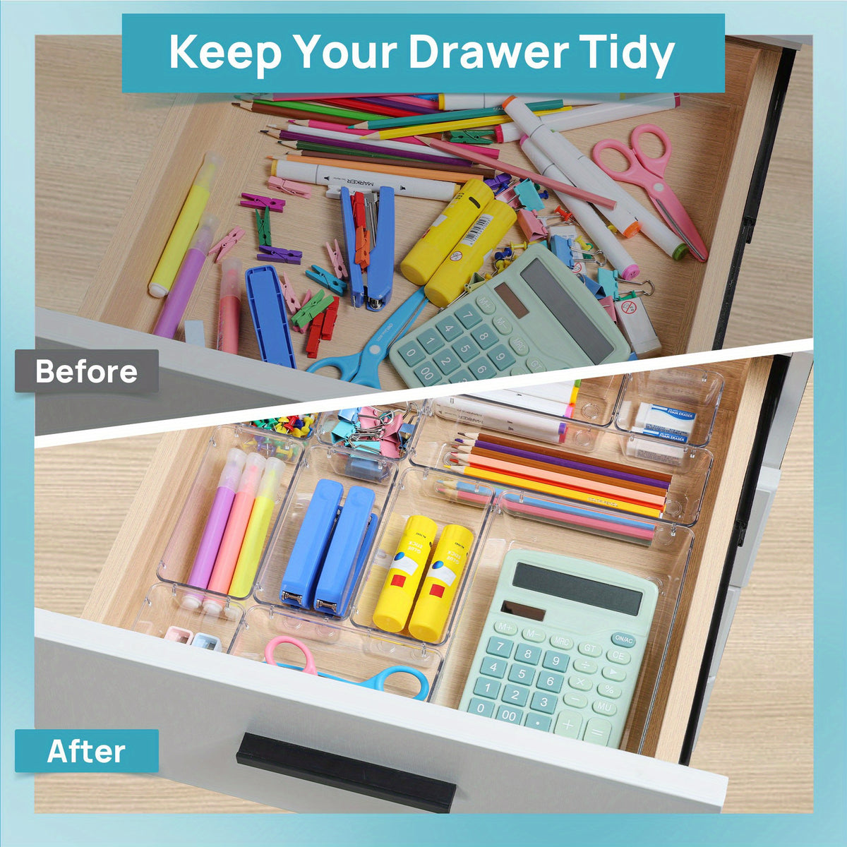 60-Piece Drawer Divider Organizer Set 4 Sizes Clear Plastic Storage Bins for Desk Office Drawer Kitchen Bathroom – Versatile Tray Organizers for Home Office Craft Supply Organization