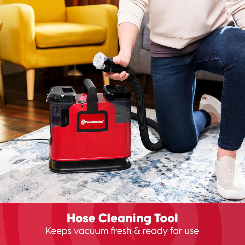 Portable Carpet & Upholstery Cleaner 15KPa – Compact Spot Stain & Odor Remover with Self-Cleaning Tool, 3.5" Tough Stain Brush, 54.1oz Tank & Extra Long Hose for Deep Spot Cleaning Carpets Sofas Cars