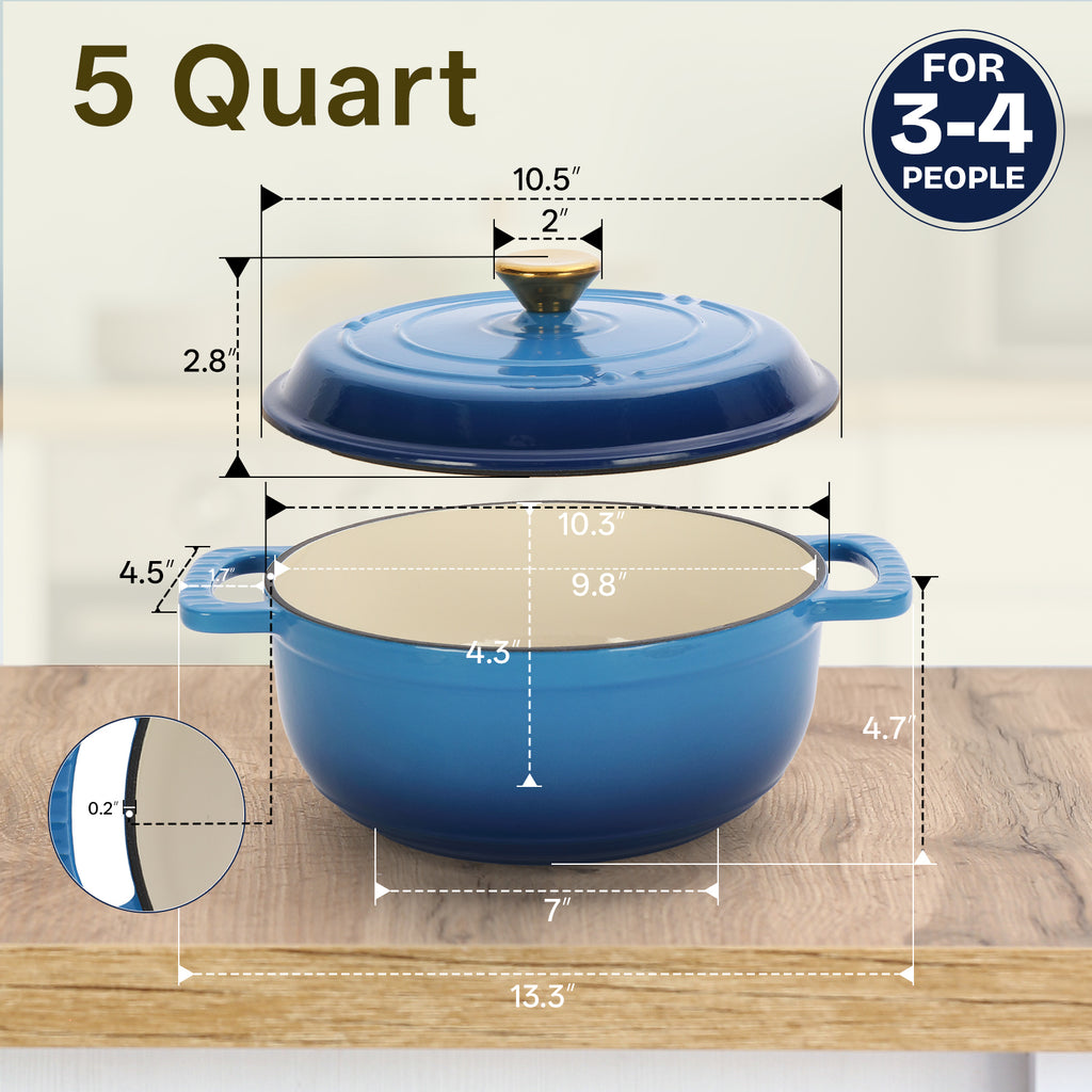 Dutch Oven 5QT 6QT 7.5QT Enameled Cast Iron Cookware with Lid Silicone Handles Oven Safe 500°F Bread Baking Stews Roasts Multiple Colors