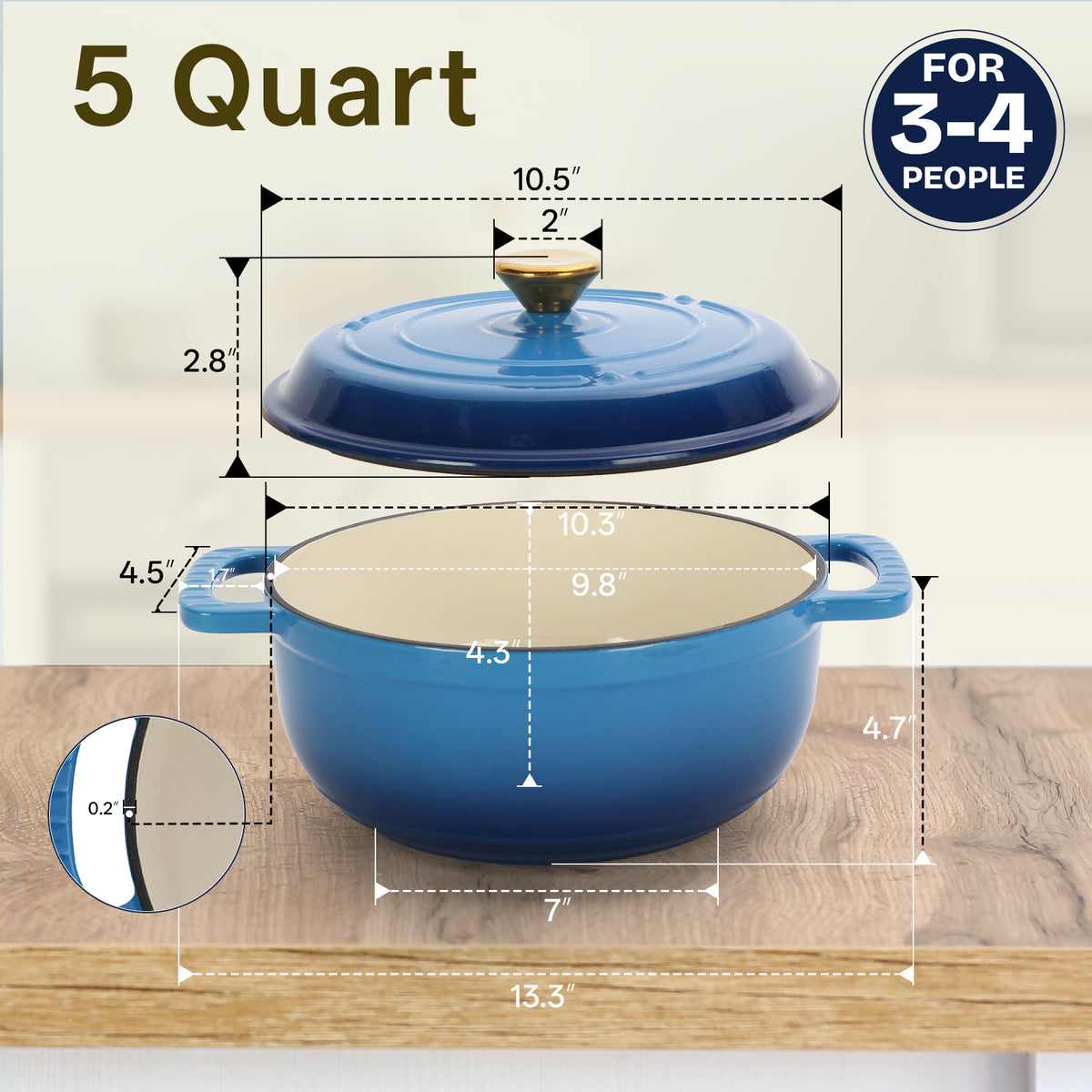 Dutch Oven 5QT 6QT 7.5QT Enameled Cast Iron Cookware with Lid Silicone Handles Oven Safe 500°F Bread Baking Stews Roasts Multiple Colors