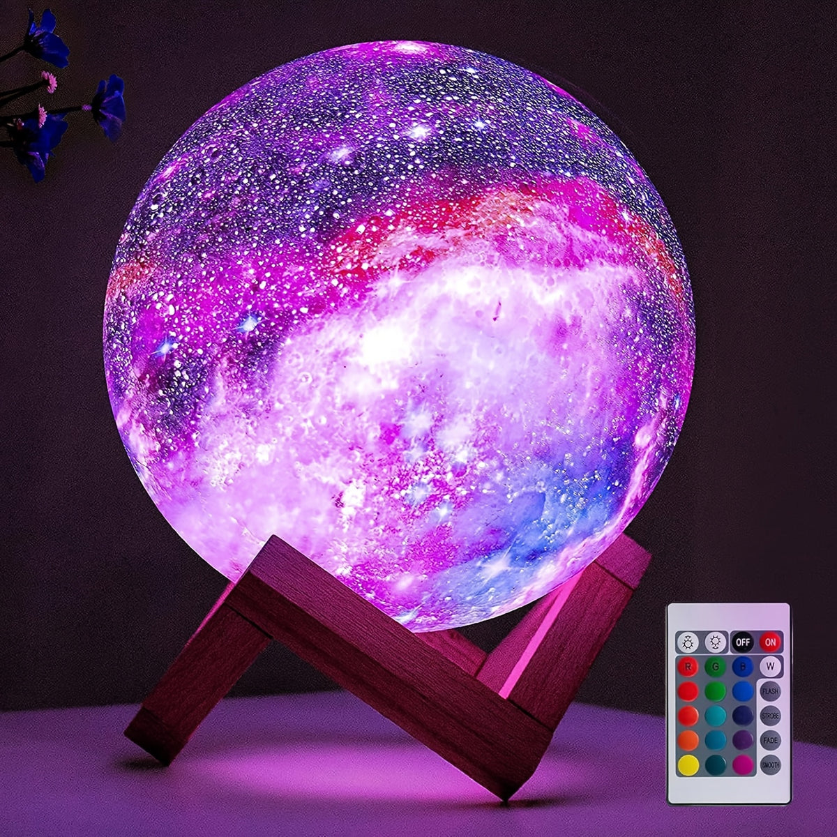 Moon Lamp 3D Galaxy Night Light 16 Colors 5.9 Inch with Wooden Stand & Remote Control USB - Color Changing LED Moon Globe Lamp, Perfect Birthday Gift for Women Men Couples Kids Room Home Decor