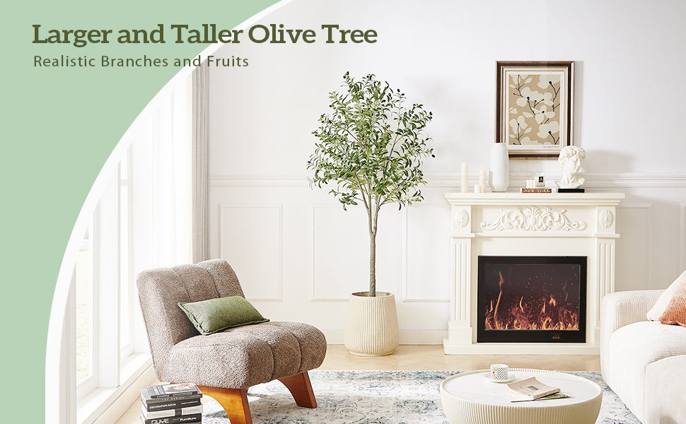 Tall Artificial Olive Tree 5/6/7FT Thick Trunk Indoor Faux Olive Plant with Lush Leaves & Berries for Living Room, Kitchen & Home Decor, Spring Summer Decoration
