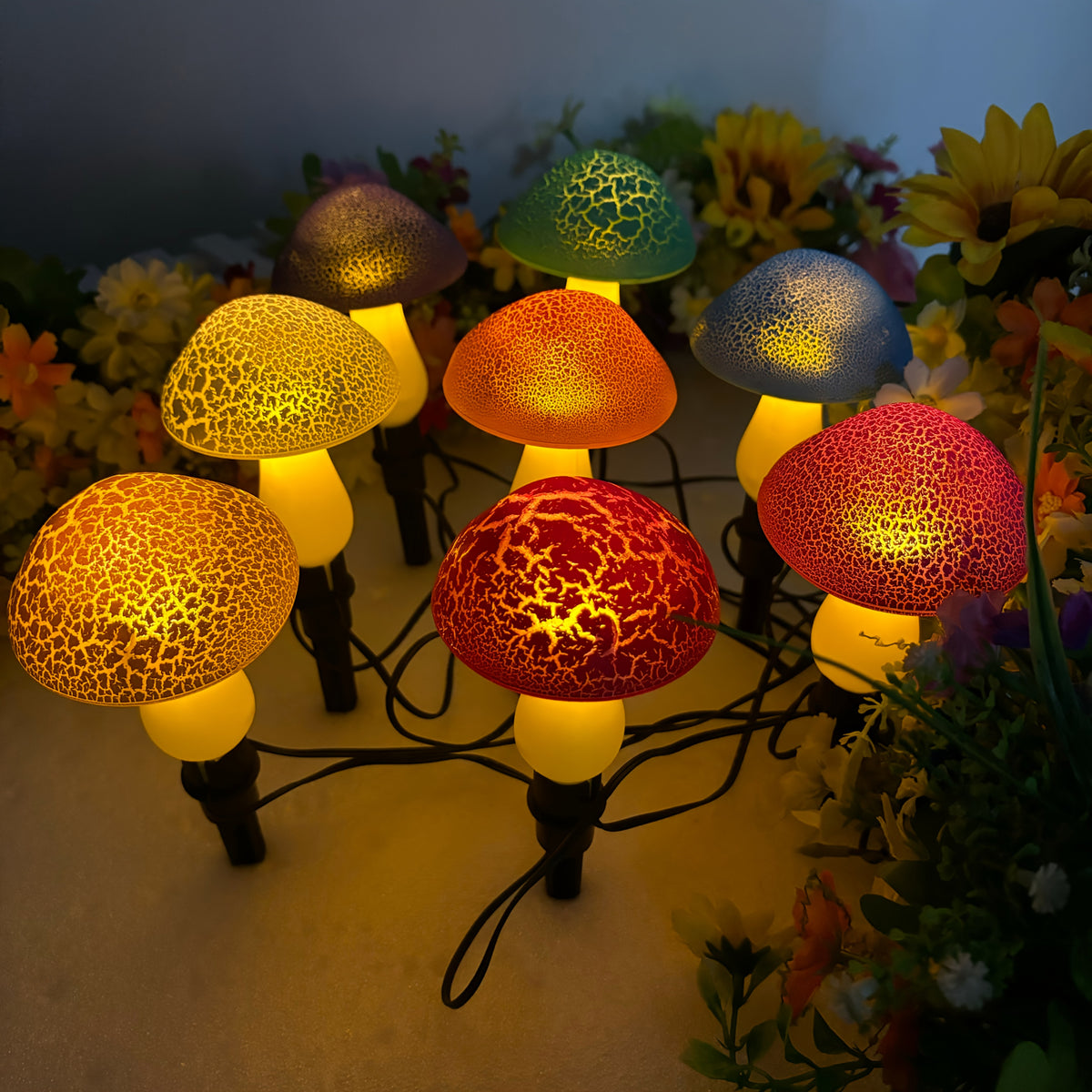 Solar Garden Mushroom Light with 8 Colorful Cracked Mushrooms & 8 LEDs – IP65 Waterproof Outdoor Landscape Lighting for Yard, Lawn, Patio & Terrace, Solar Powered Decorative Garden Light