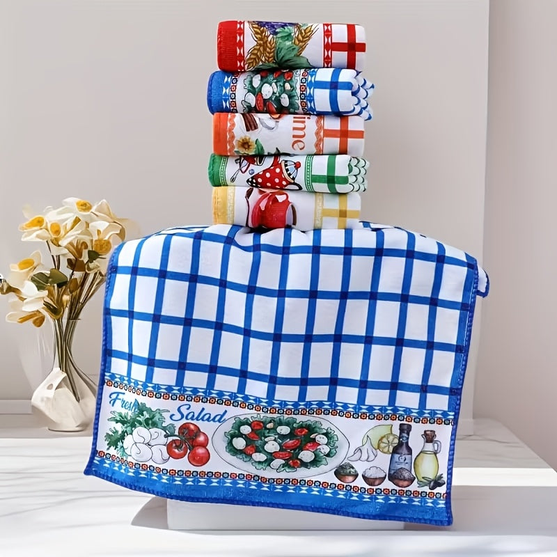 Kitchen Towels Set of 6 Colorful Printed Dishcloths Soft Absorbent Holiday Tea Towels Hand Towels Decorative Kitchen Decor Cleaning Supplies