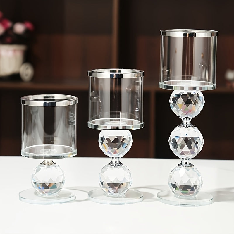 Crystal Candlestick Holders Set of 3 – Polished Romantic Desktop Display for Weddings, Anniversaries, Christmas, Halloween, Easter, Thanksgiving & Valentine’s Day Home Decor