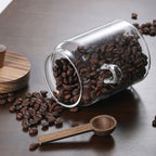 Airtight Glass Canisters Set of 3 with Spoon - Leak-Proof Kitchen Storage Jars for Coffee, Sugar, Flour & Tea, Round Glass Jars with Dark Brown Lids for Pantry & Countertop